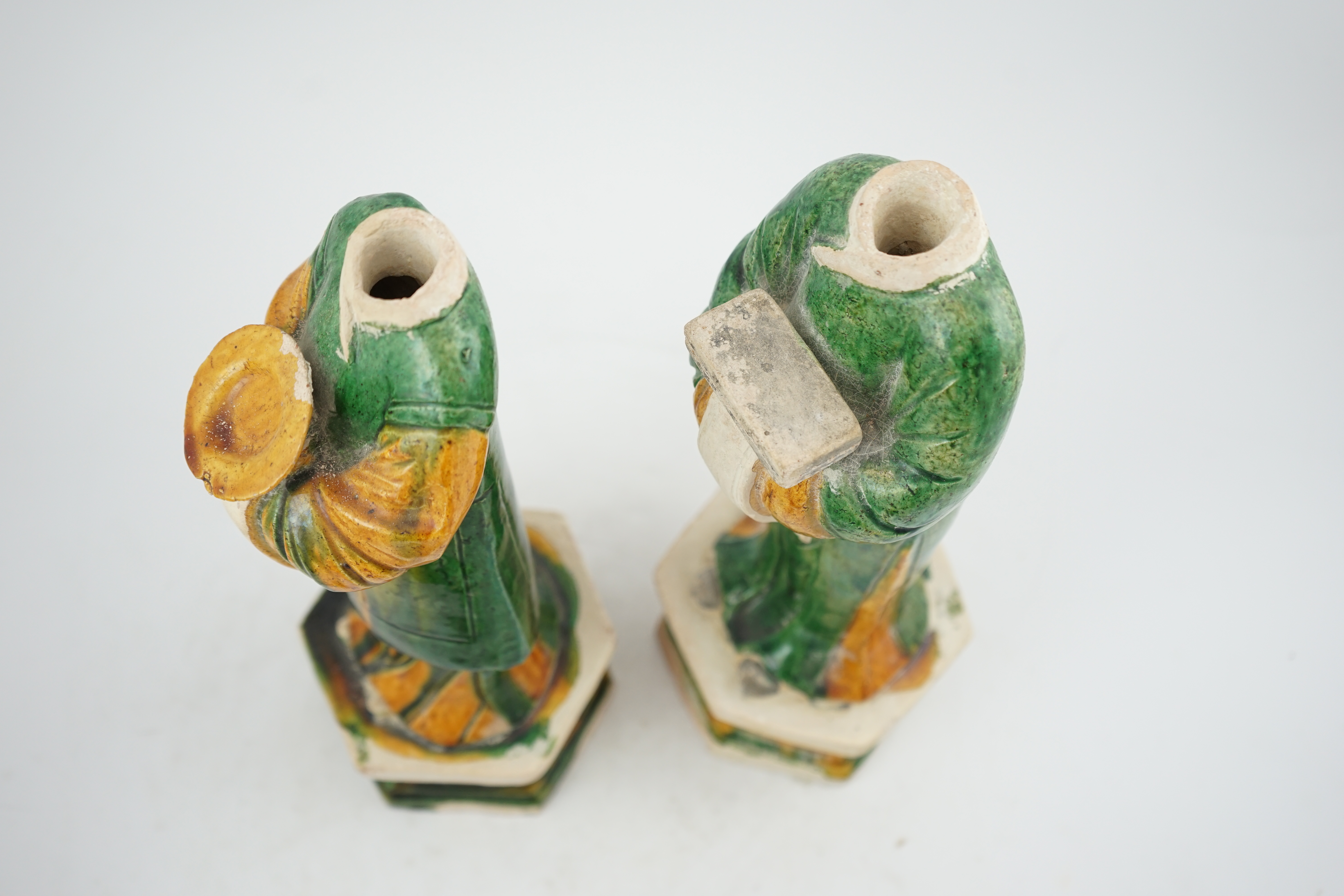 Two tall Chinese sancai figures of attendants, Ming dynasty